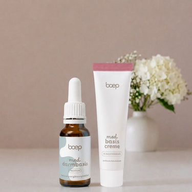 das boep med Darmbasis Tropfen und med basiscreme als Haut und Darm Starter Set für Neugeborene und Babys