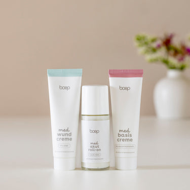 Akut Hilfe bei Juckreiz und atopischer Haut bestehend aus dem med Akut Roll-On, der Basiscreme und der med Wundcreme